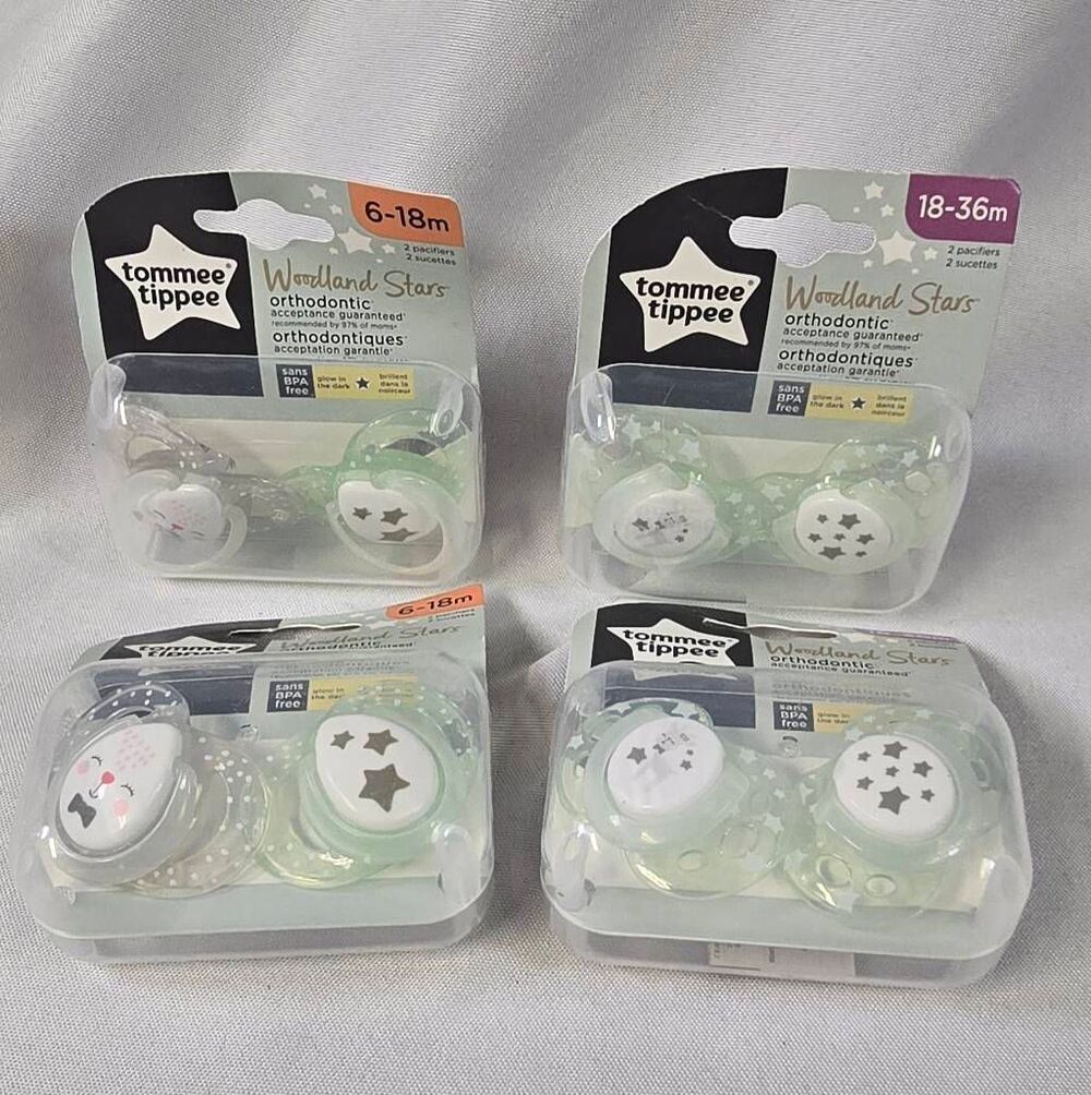 Tommee Tippee Woodland Stars Glow-In-The-Dark Pacifiers (Set of 4 Packs / 8 Tota